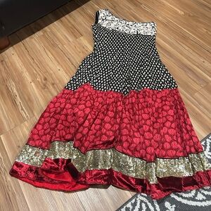 Indian Formal Handmade Elegant Black and Red One-Shoulder Dress Size 12/14